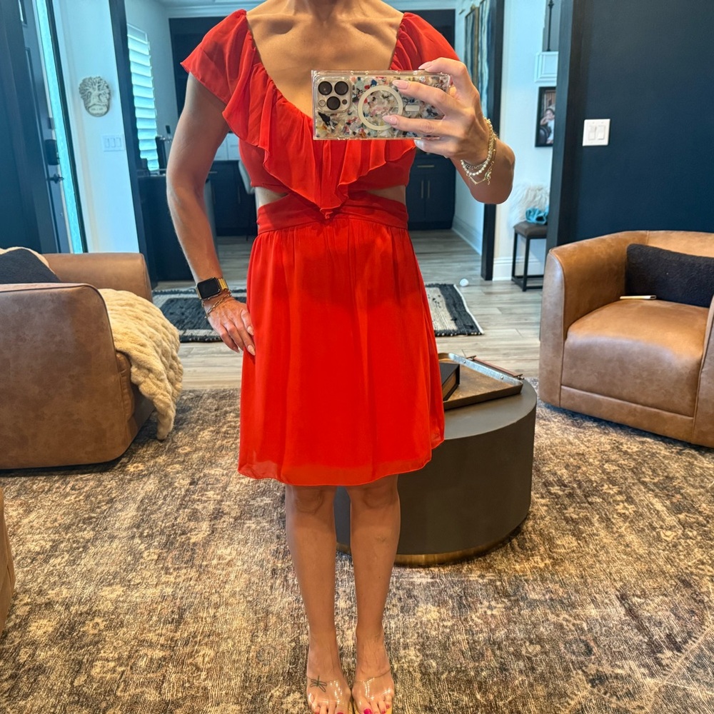 Source Unknown Red Ruffled Tie Front Sundress - Picture 3 of 7